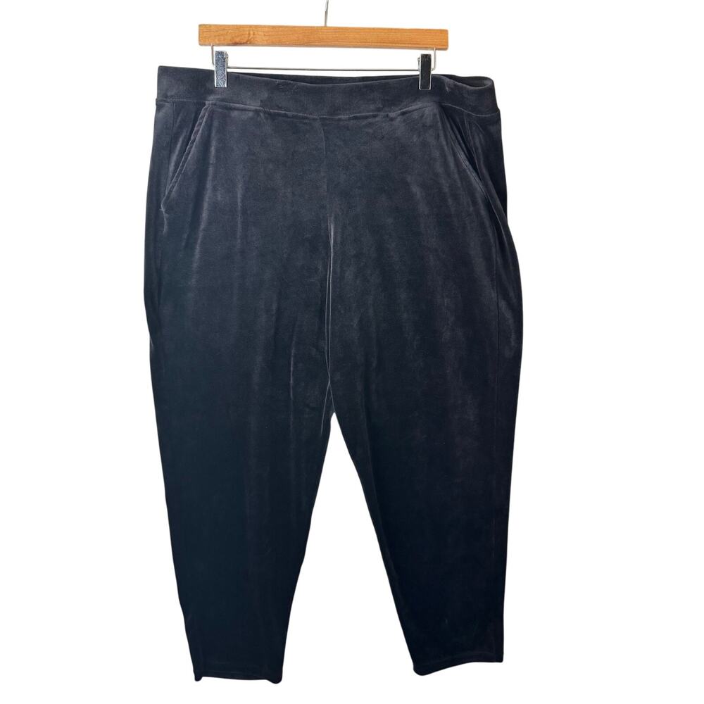 Gloria Vanderbuilt Jet Black Velvet Pull On Pants Womens XXL Pockets Comfort